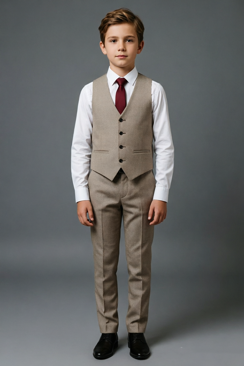 Boys Beig Waistcoat & Trousers 2-Piece Suit for Wedding