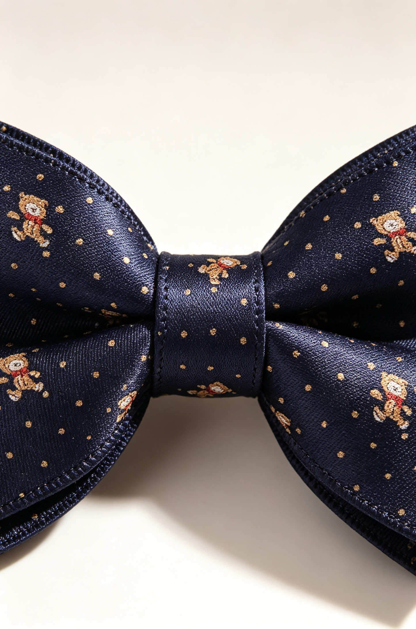 Navy Bear Embroidery Dot Jacquard Pre‑Tied Bow Tie