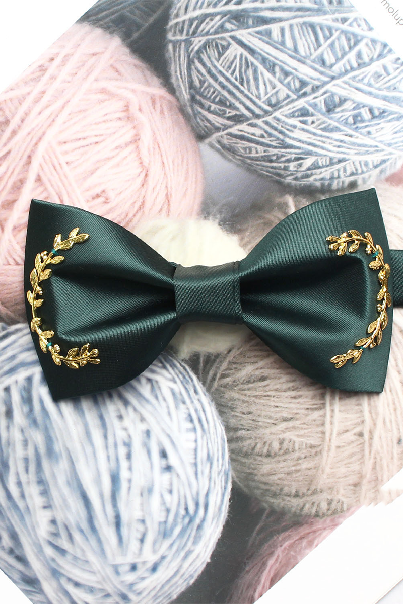 Boys Black  Bow Tie for Weddings with Golden Laurel Embellishment Detail