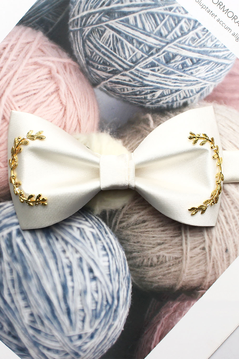 Boys Black  Bow Tie for Weddings with Golden Laurel Embellishment Detail