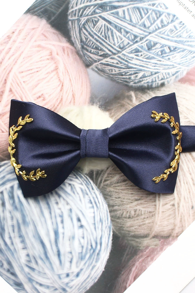Boys Black  Bow Tie for Weddings with Golden Laurel Embellishment Detail