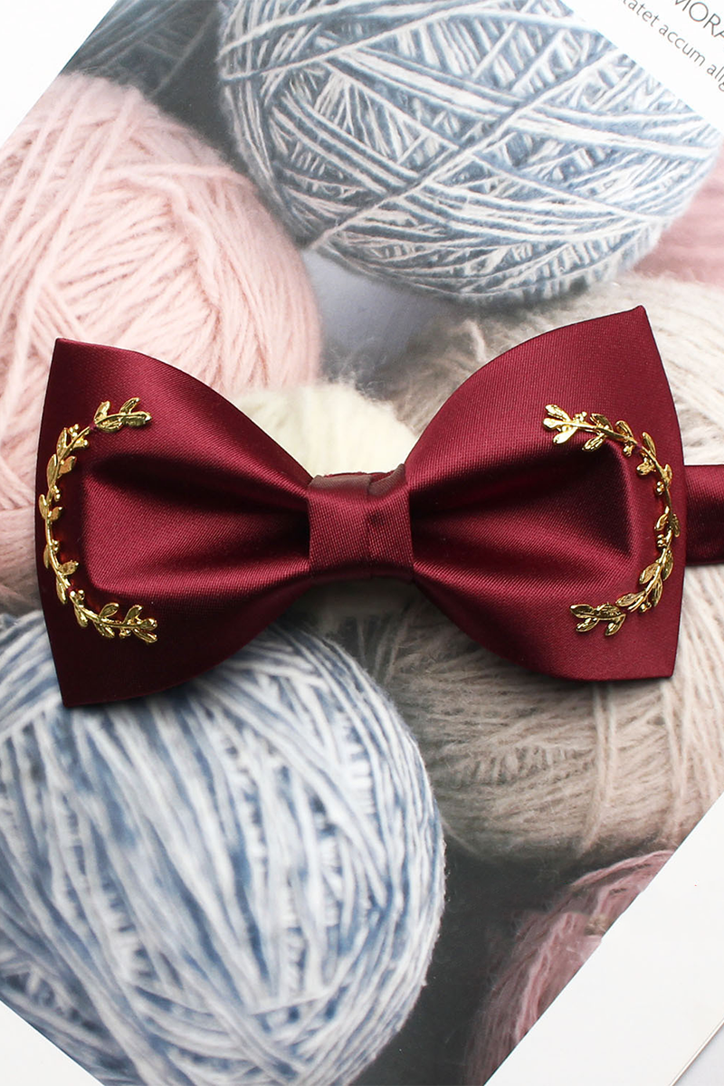 Boys Black  Bow Tie for Weddings with Golden Laurel Embellishment Detail