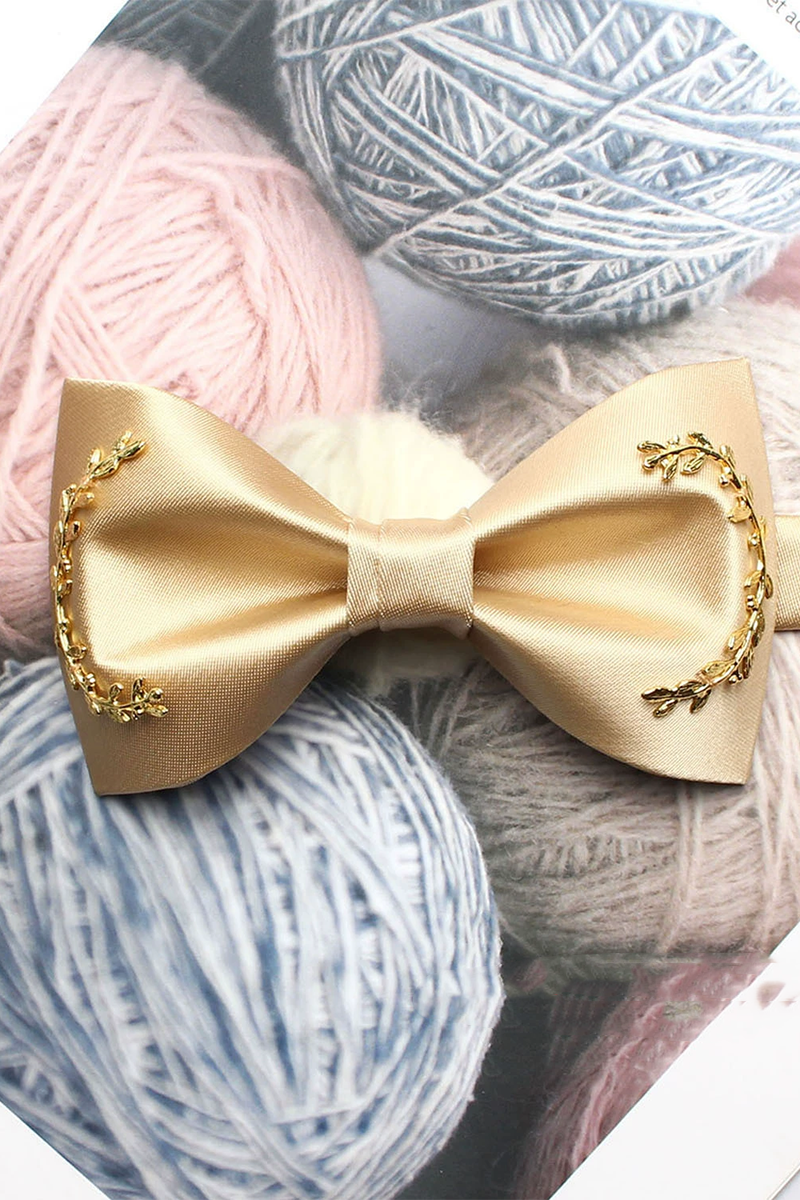 Boys Black  Bow Tie for Weddings with Golden Laurel Embellishment Detail