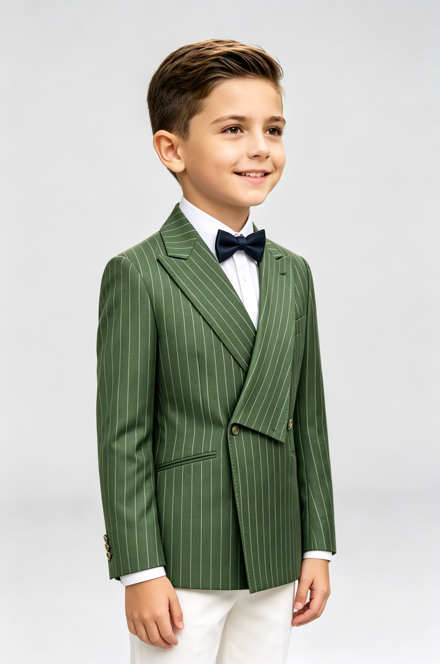 Dark‑Green Pinstripe Asymmetrical Lapel Formal Double‑Breasted Suit Blazer