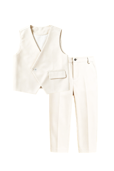 Cream White Minimalist V‑Neck Formal 2‑Piece Waistcoat Suit Set