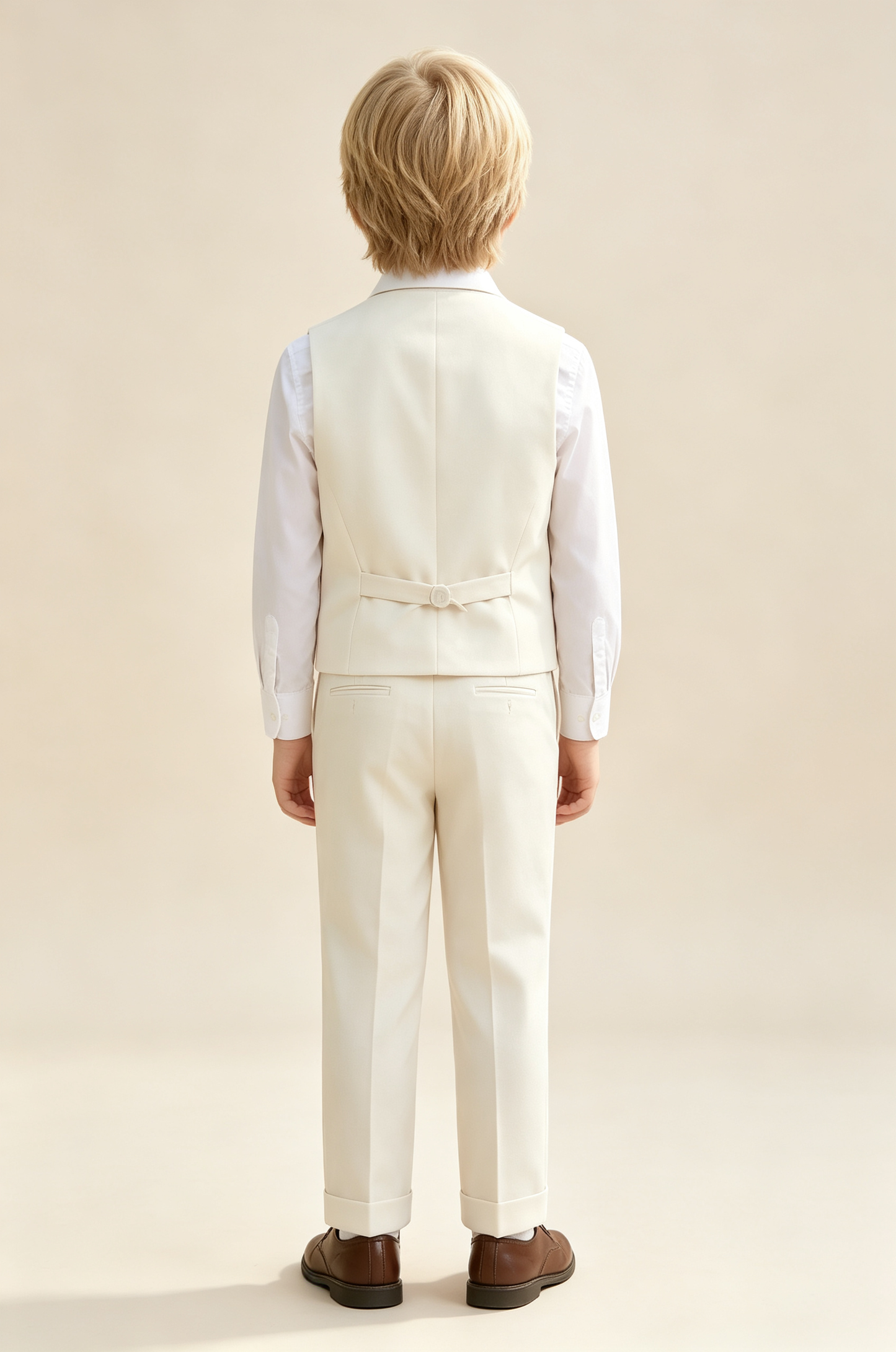Cream White Minimalist V‑Neck Formal 2‑Piece Waistcoat Suit Set