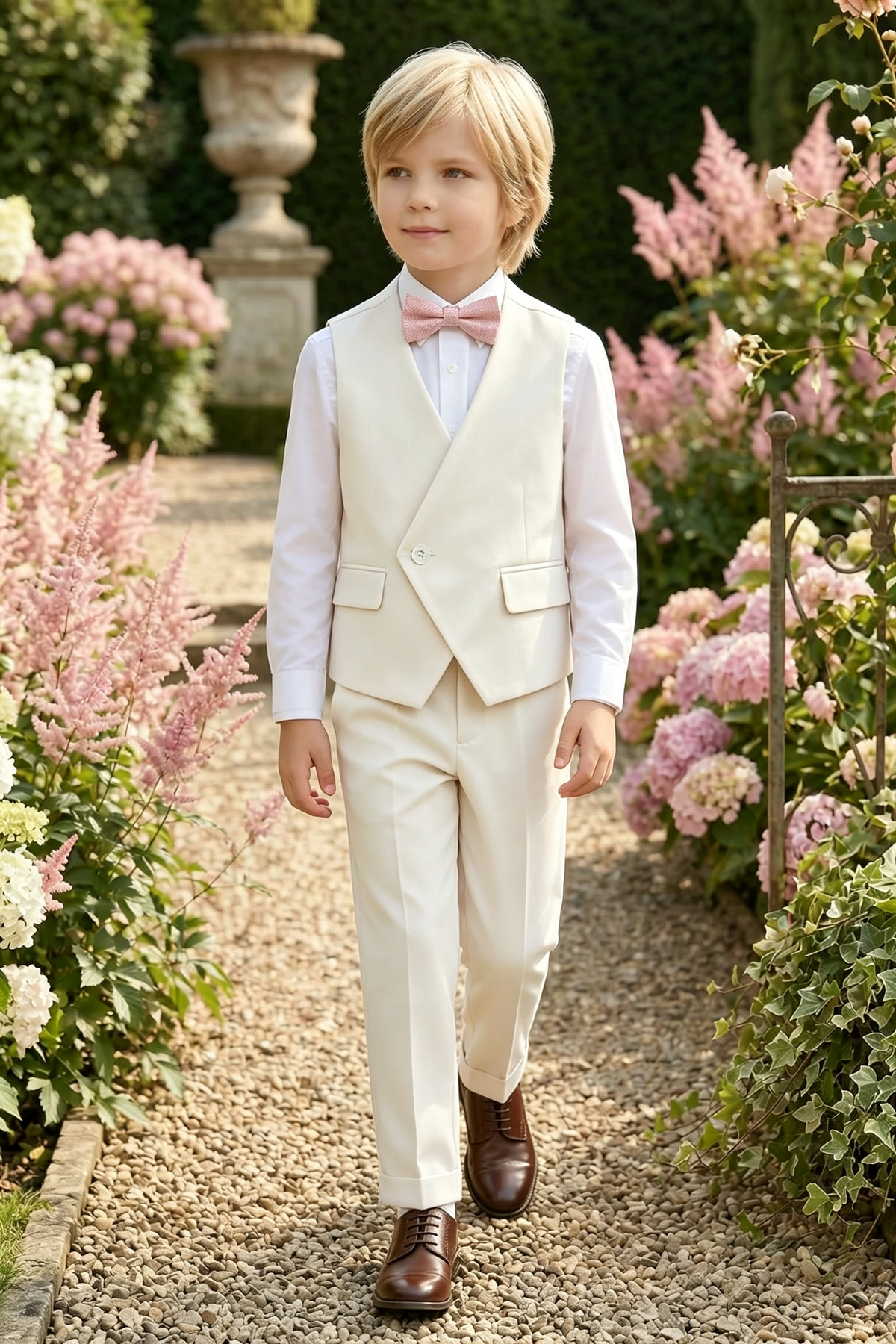 Cream White Minimalist V‑Neck Formal 2‑Piece Waistcoat Suit Set