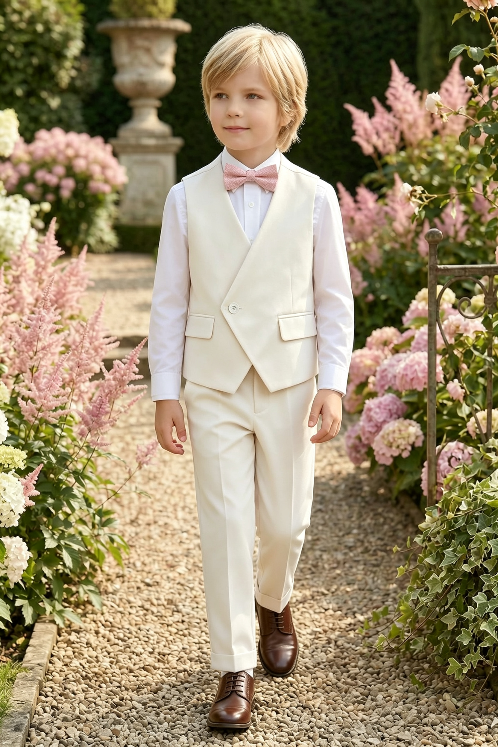 Cream White Minimalist V‑Neck Formal 2‑Piece Waistcoat Suit Set