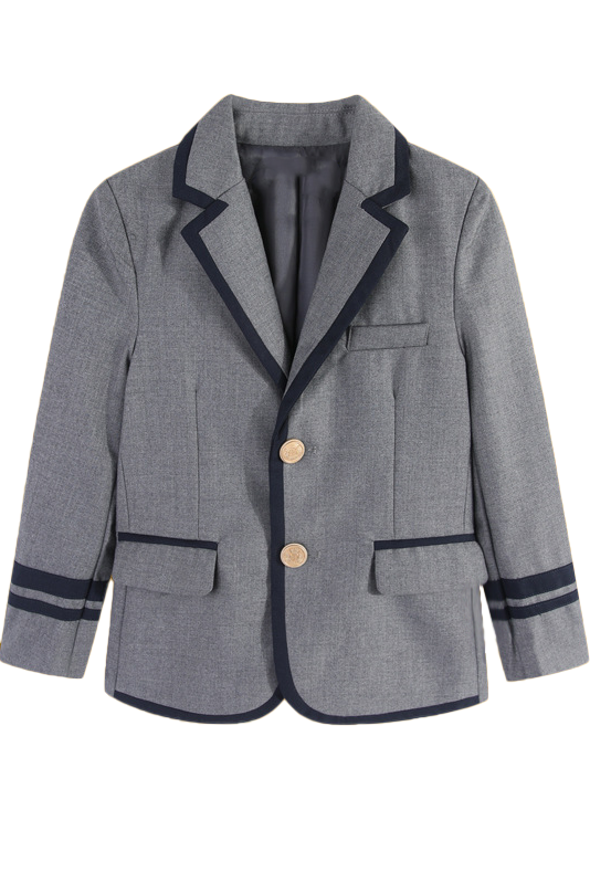 Grey and Navy Contrast Piping Single‑Breasted 2‑Piece Suit Set