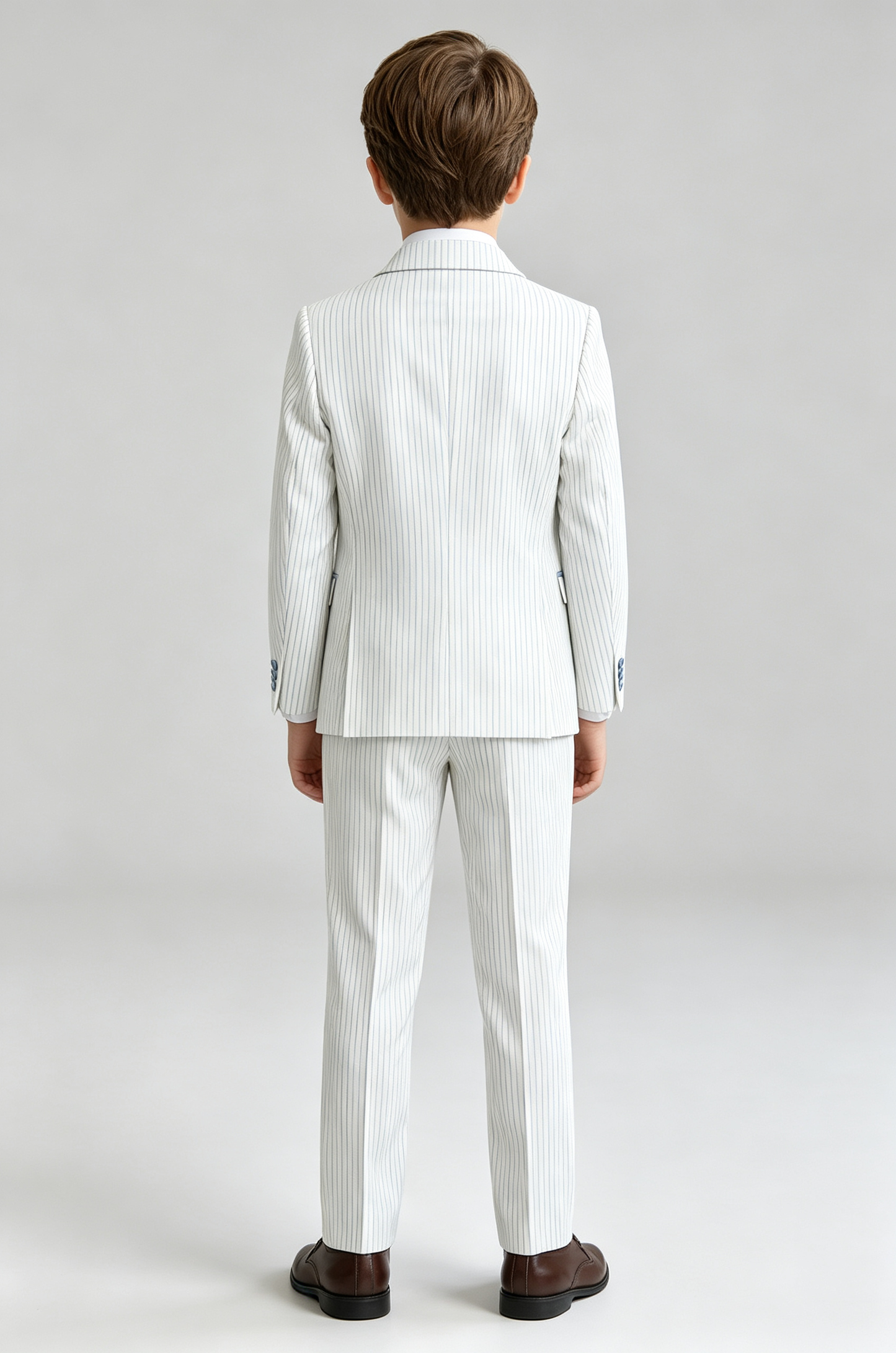 White & Sky‑Blue Pinstripe Single‑Breasted Formal 3‑Piece Suit Set