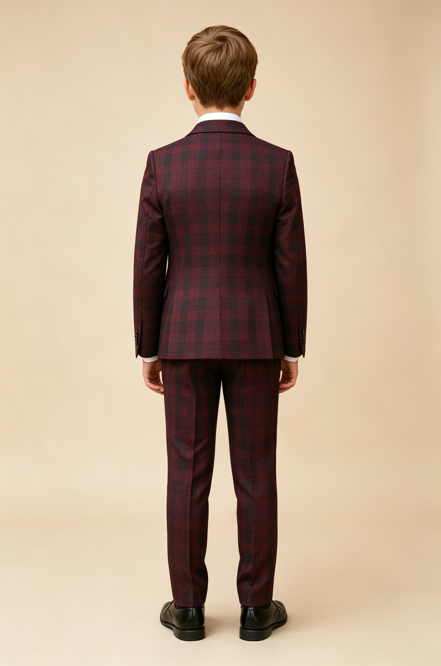 Dark‑Red Plaid Single‑Breasted Formal 3‑Piece Suit Set