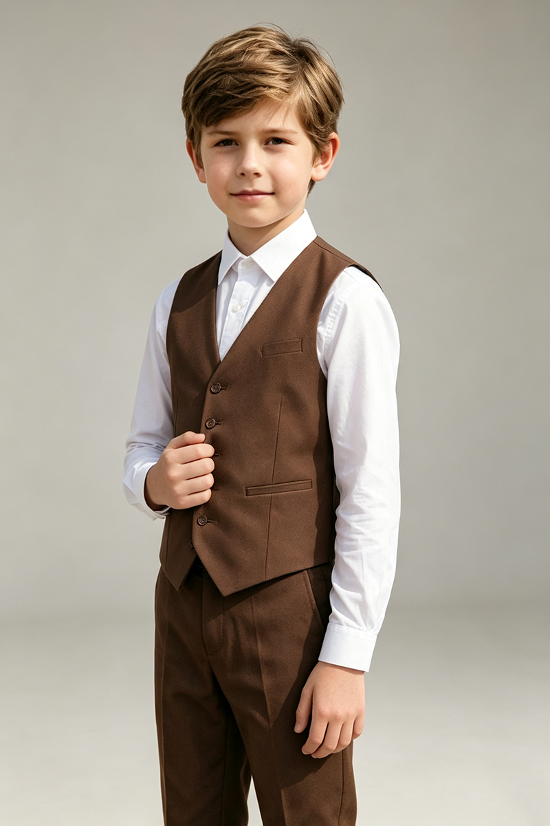 Boys Brown Waistcoat & Trousers 2-Piece Suit Two-Piece Suit for Wedding