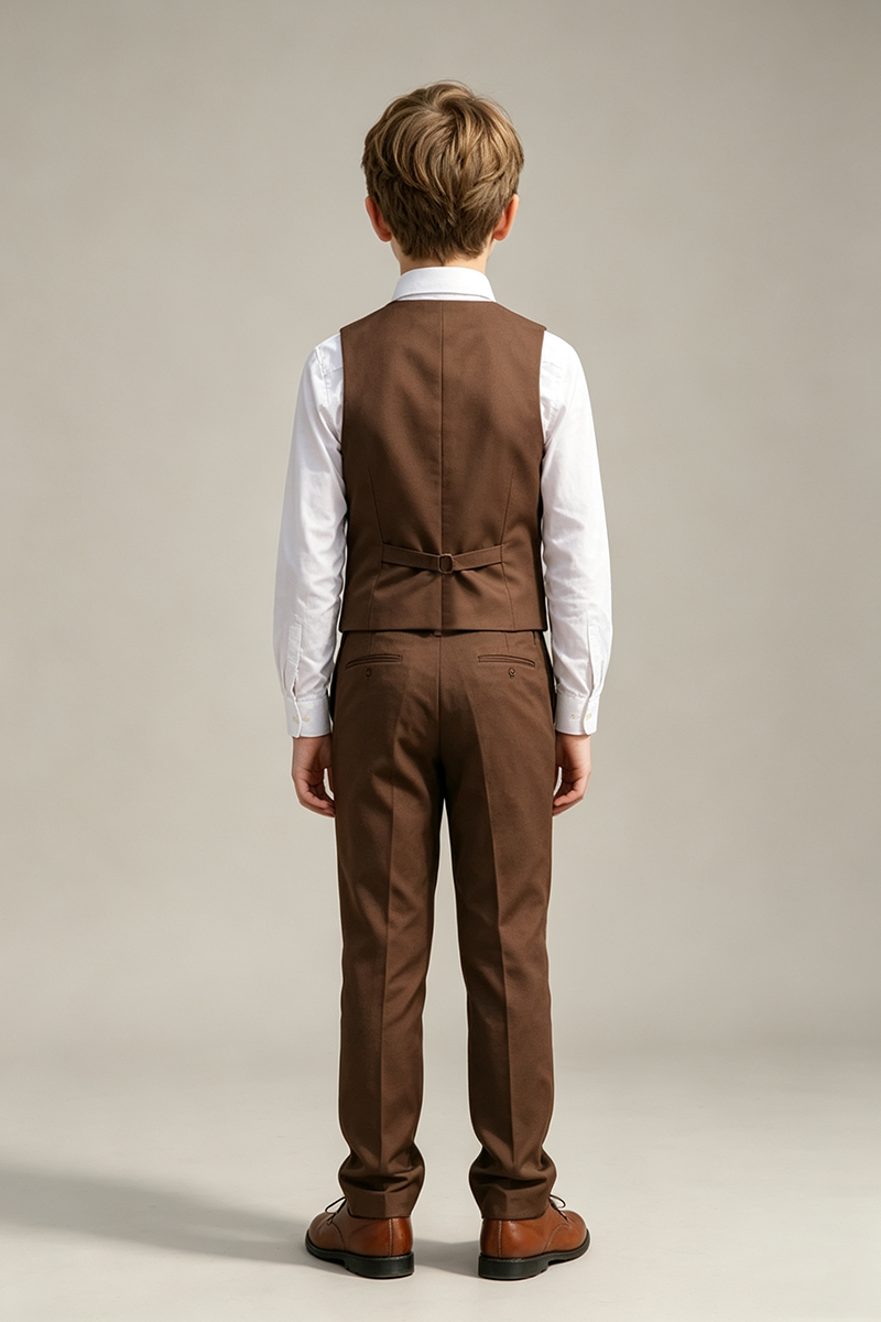 Boys Brown Waistcoat & Trousers 2-Piece Suit Two-Piece Suit for Wedding