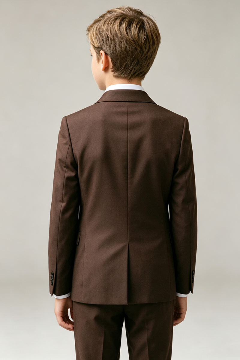 Boys Brown Double‑Breasted Blazer for Weddings with Elegant Peak Lapel