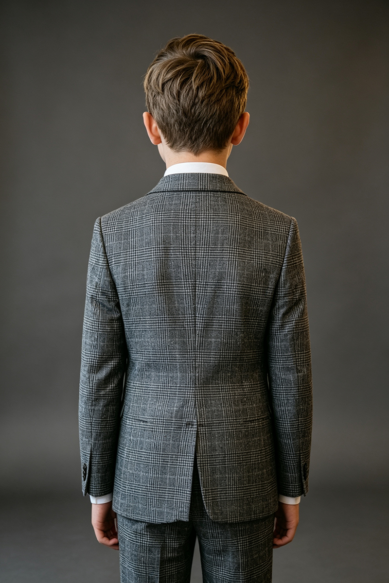 Boys Grey Plaid Blazer for Weddings with Classic Notch Lapel