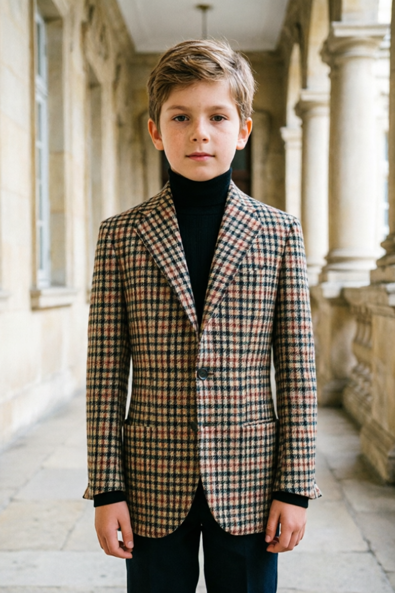 Boys Vintage Check Blazer for Weddings with Classic Notch Lapel