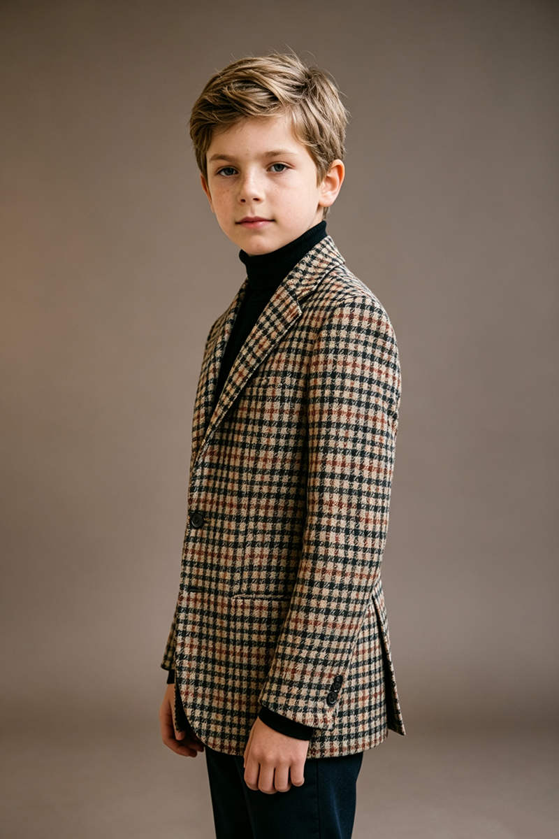Boys Vintage Check Blazer for Weddings with Classic Notch Lapel