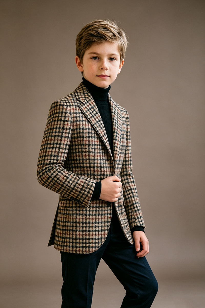 Boys Vintage Check Blazer for Weddings with Classic Notch Lapel