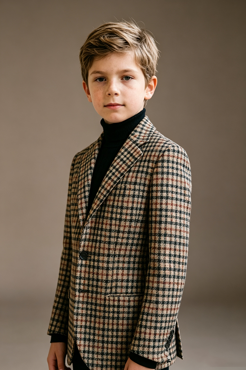 Boys Vintage Check Blazer for Weddings with Classic Notch Lapel