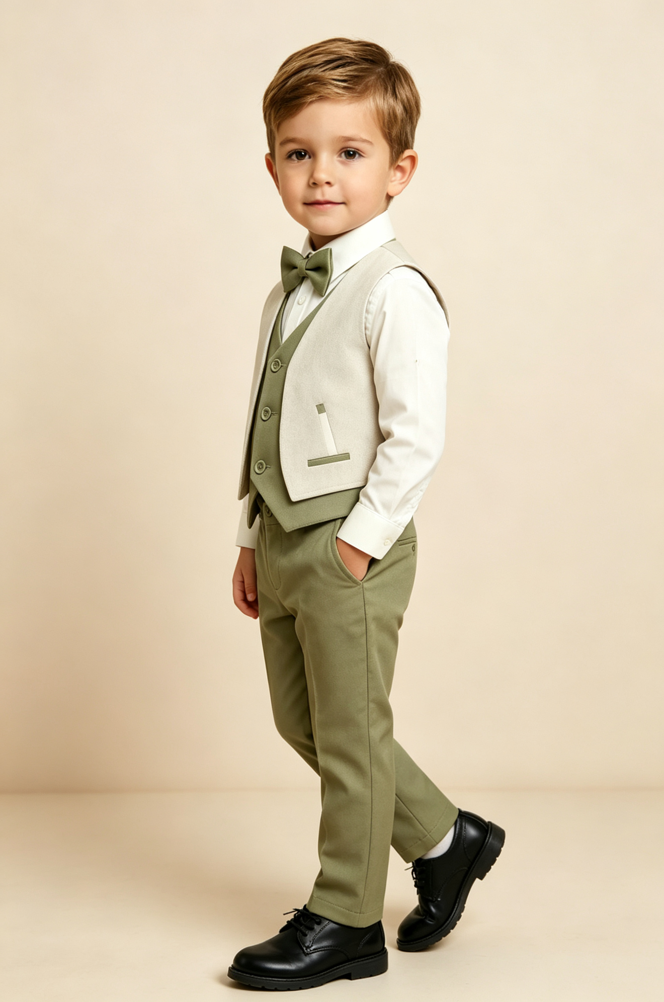 Green Faux‑Layer V‑Neck Single‑Breasted Waistcoat 2‑Piece Suit Set