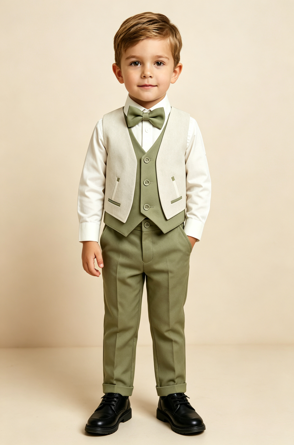 Green Faux‑Layer V‑Neck Single‑Breasted Waistcoat 2‑Piece Suit Set