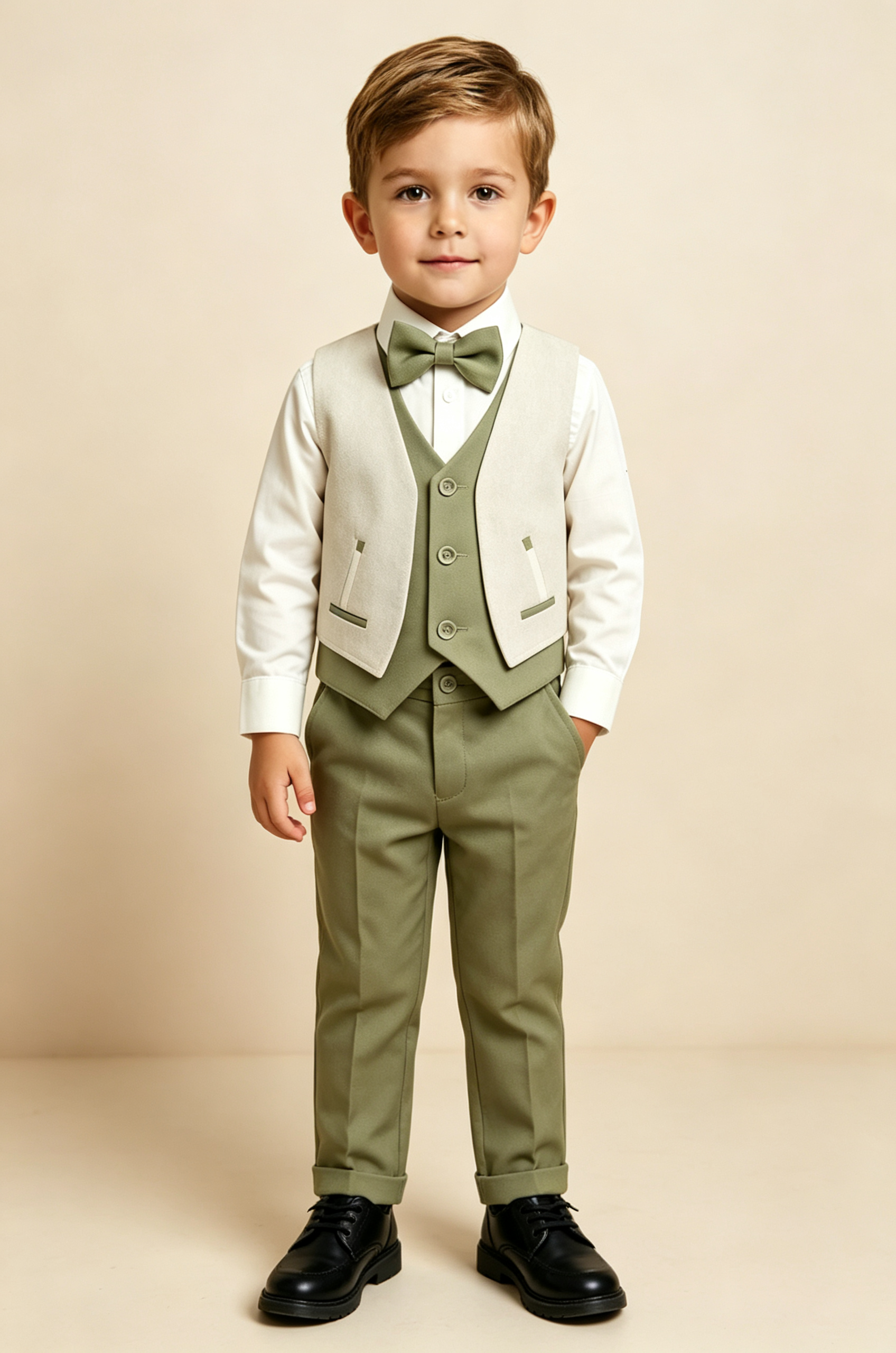 Green Faux‑Layer V‑Neck Single‑Breasted Waistcoat 2‑Piece Suit Set