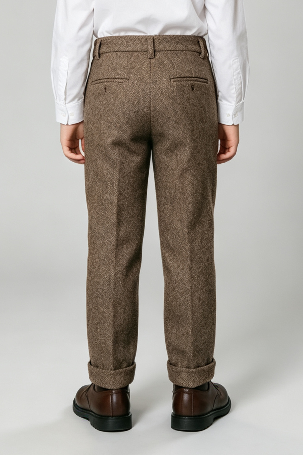 Dark Brown Herringbone Blend Straight‑Leg Suit Trousers