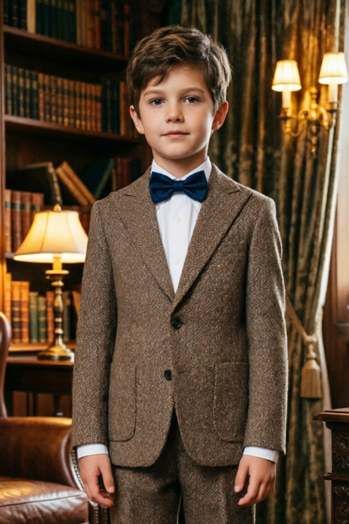 Dark‑Brown Herringbone Formal Blend Single‑Breasted Blazer