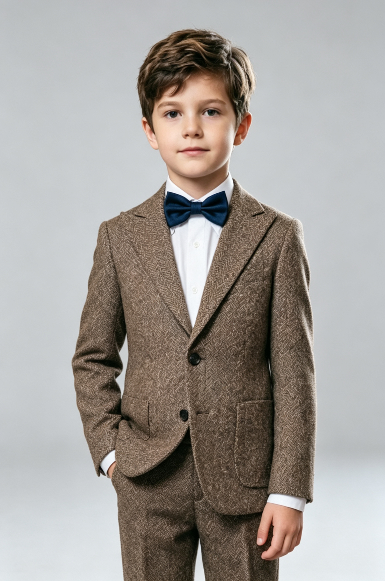 Dark‑Brown Herringbone Formal Blend Single‑Breasted Blazer