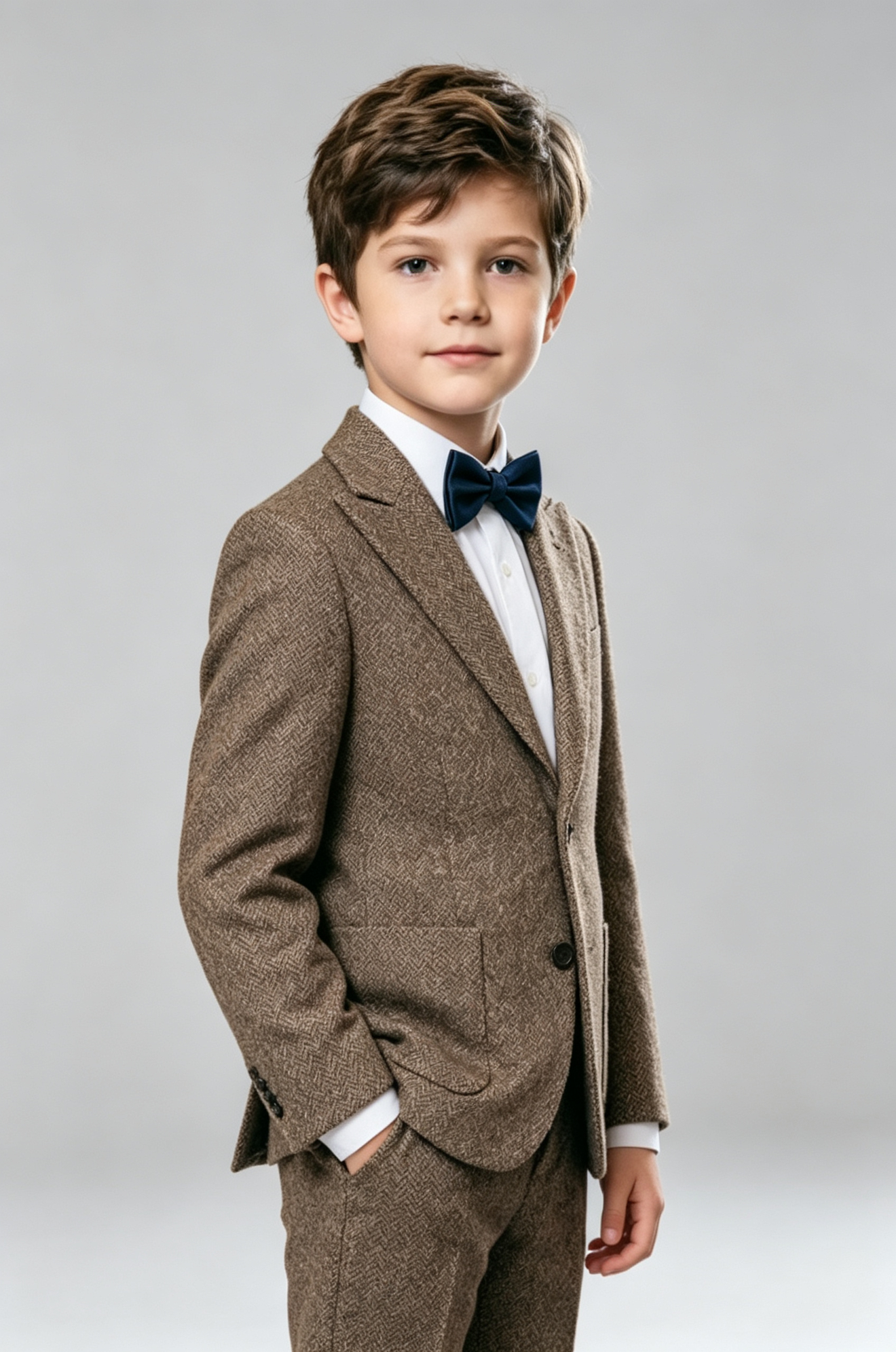 Dark‑Brown Herringbone Formal Blend Single‑Breasted Blazer