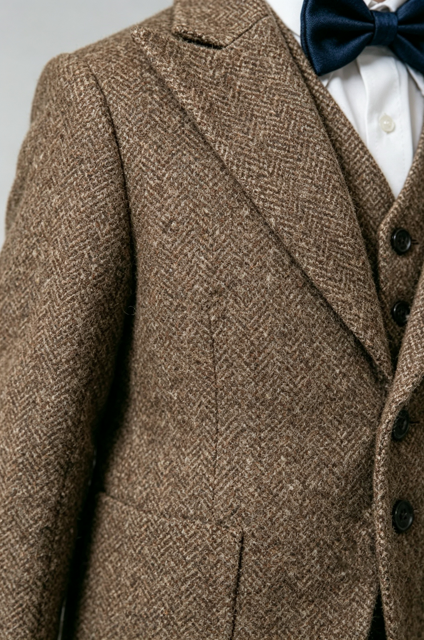 Dark‑Brown Herringbone Formal Blend Single‑Breasted Blazer