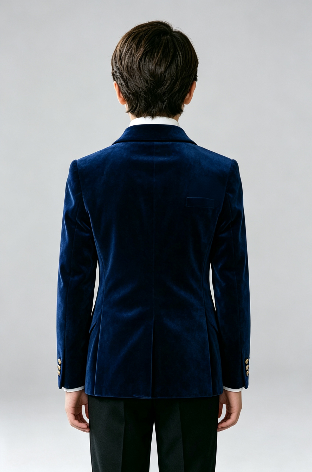 Navy Blue Velvet Double‑Breasted Vintage Blazer