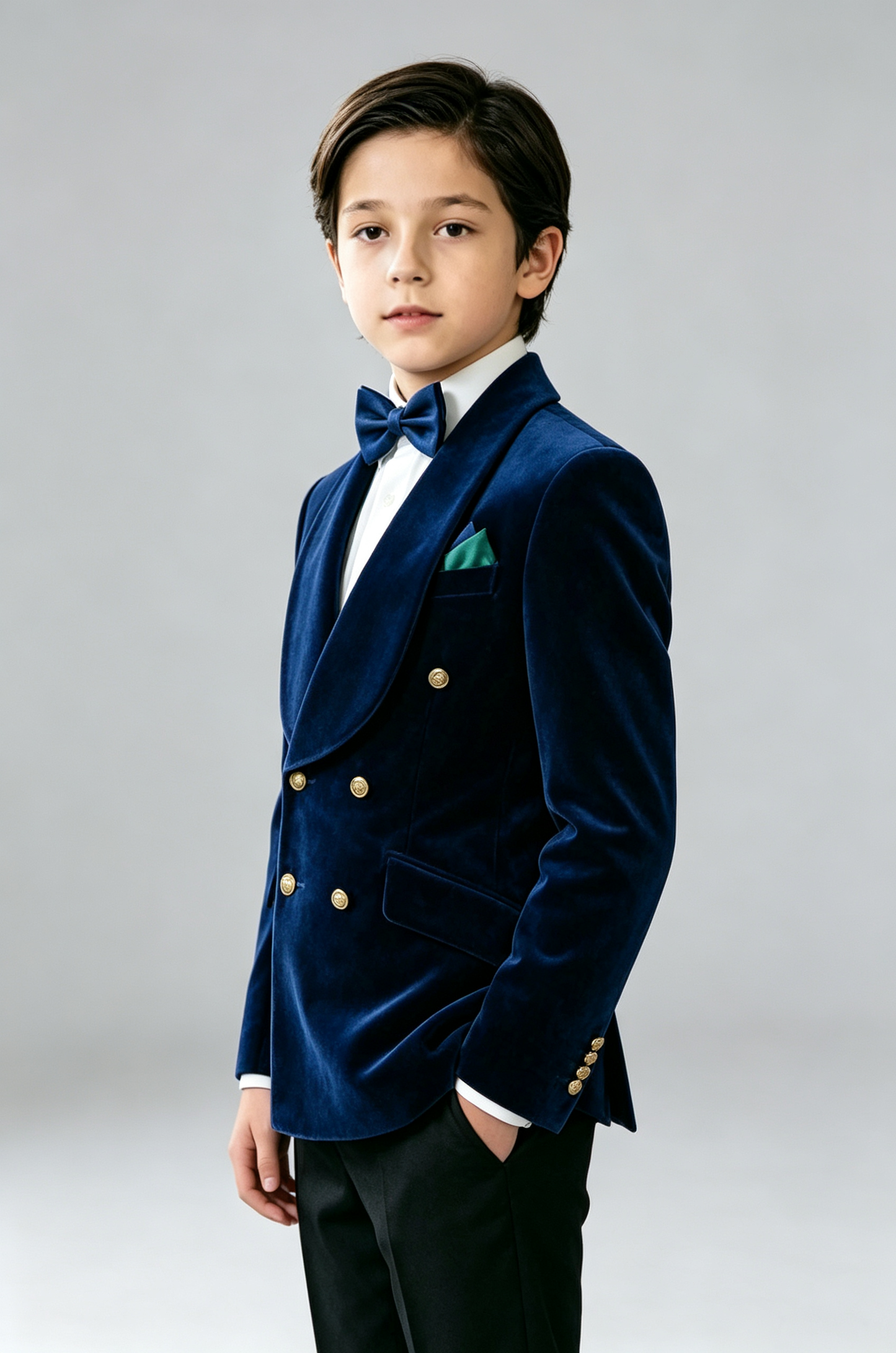 Navy Blue Velvet Double‑Breasted Vintage Blazer
