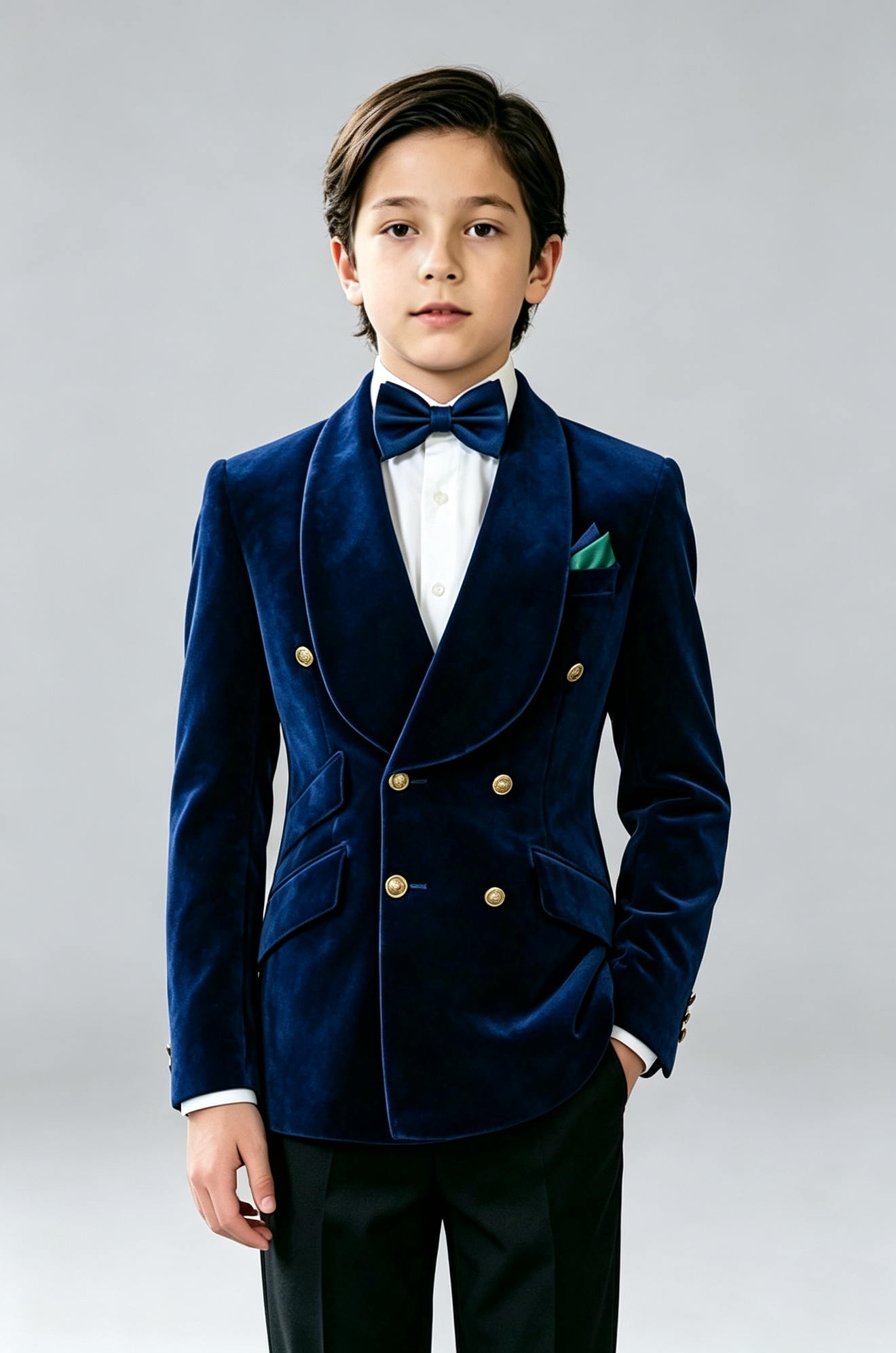Navy Blue Velvet Double‑Breasted Vintage Blazer