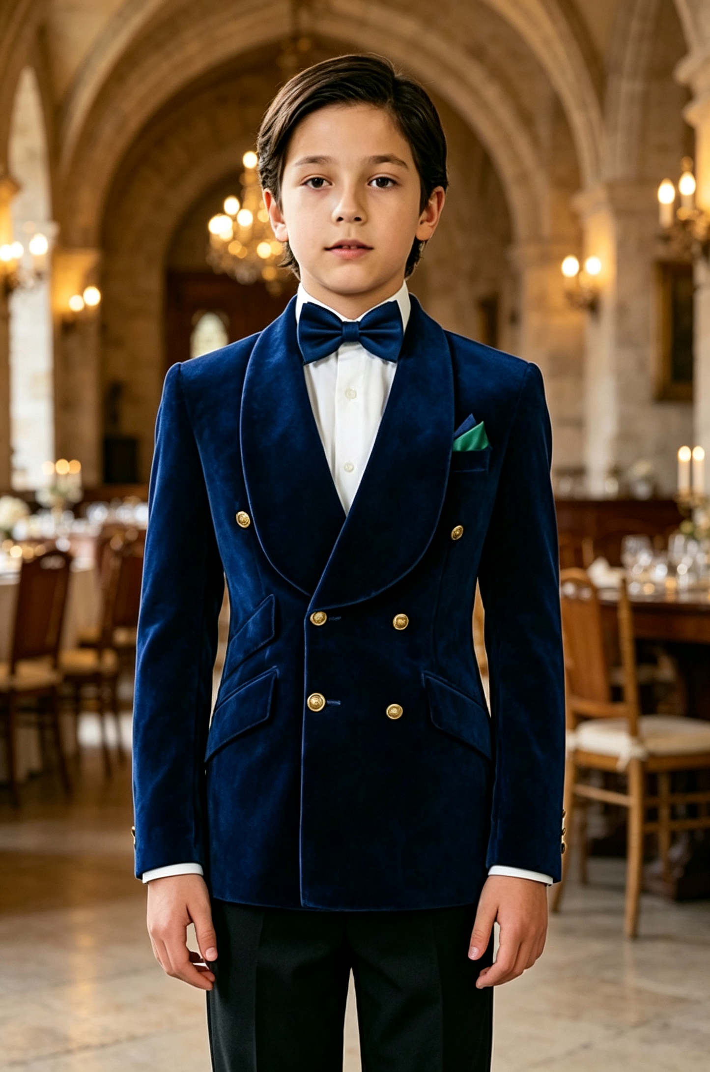 Navy Blue Velvet Double‑Breasted Vintage Blazer