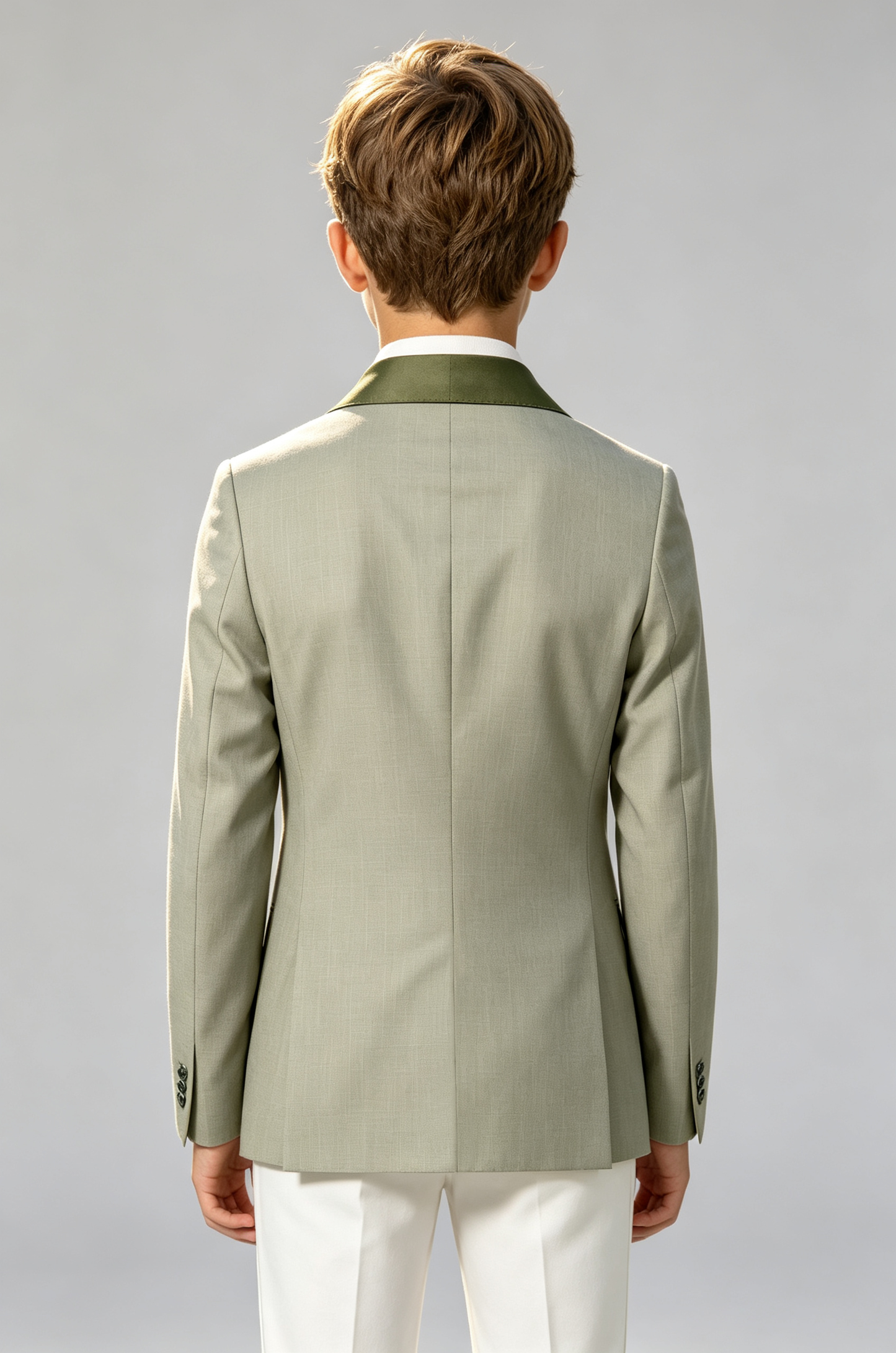 Sage Green Cotton‑Linen Blend Double‑Breasted Contrast Lapel Blazer