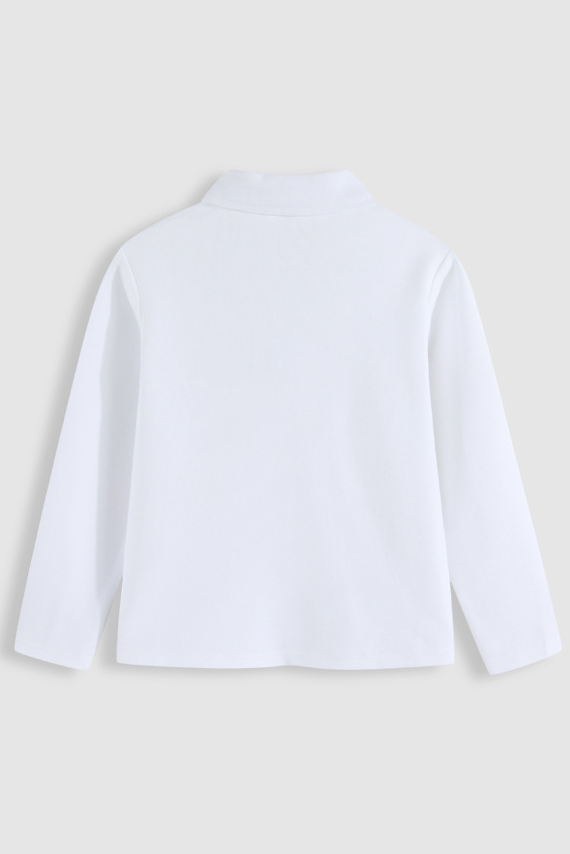White Long‑Sleeve Polo Cotton‑Linen Blend Knit Collared Shirt