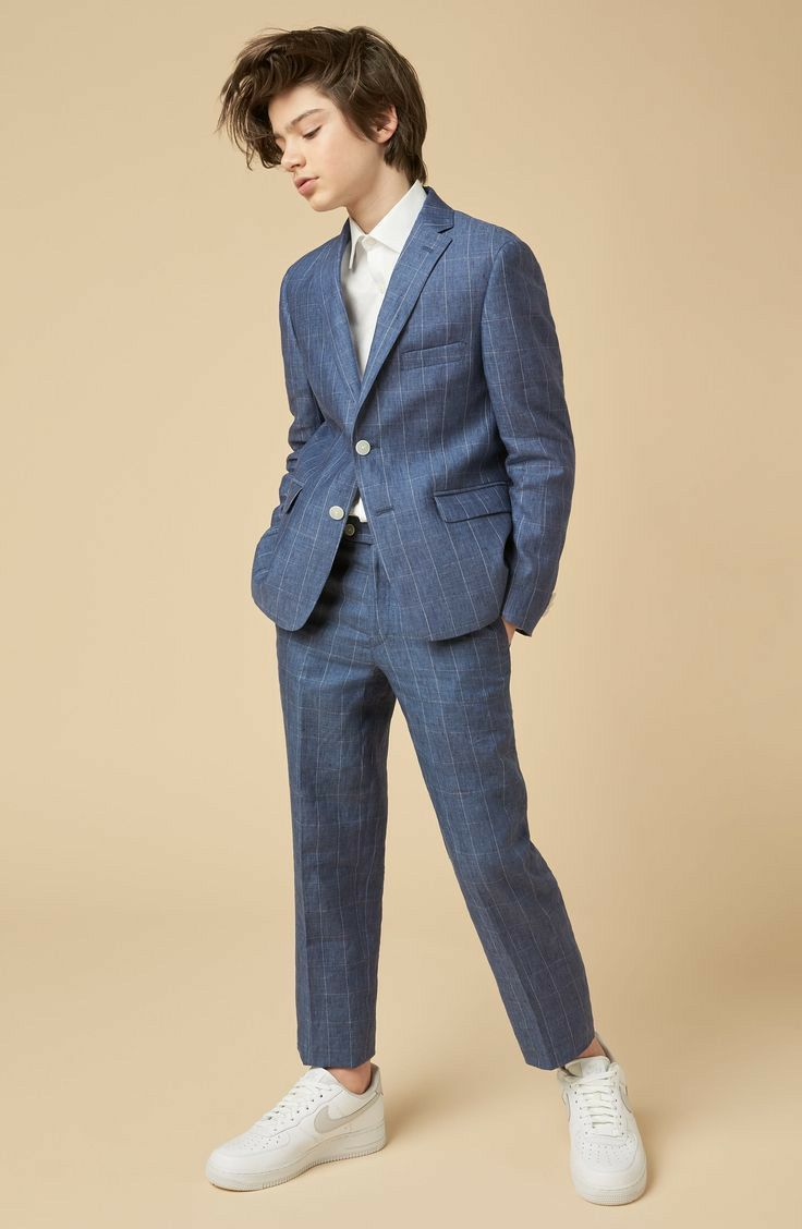Deep Blue Windowpane‑Check Single‑Breasted Formal 2‑Piece Suit