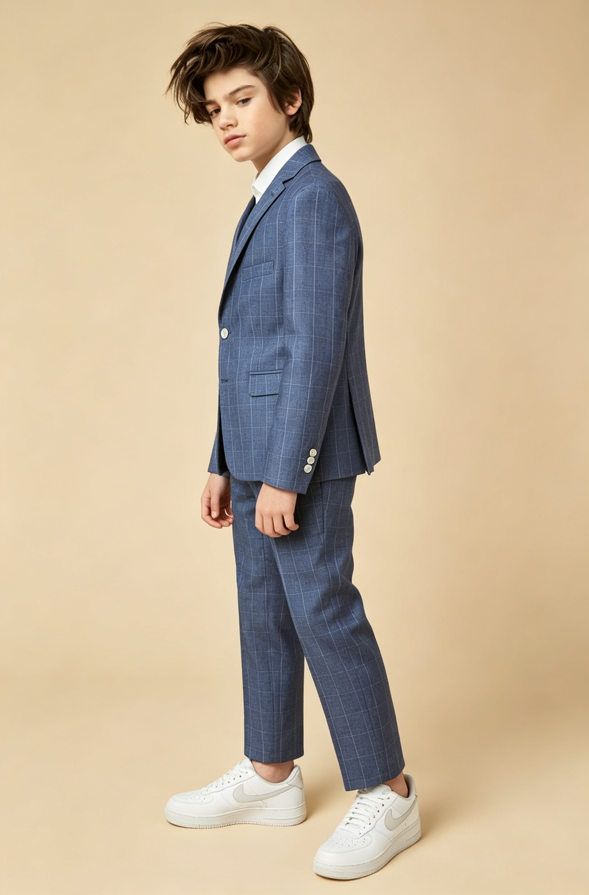 Deep Blue Windowpane‑Check Single‑Breasted Formal 2‑Piece Suit
