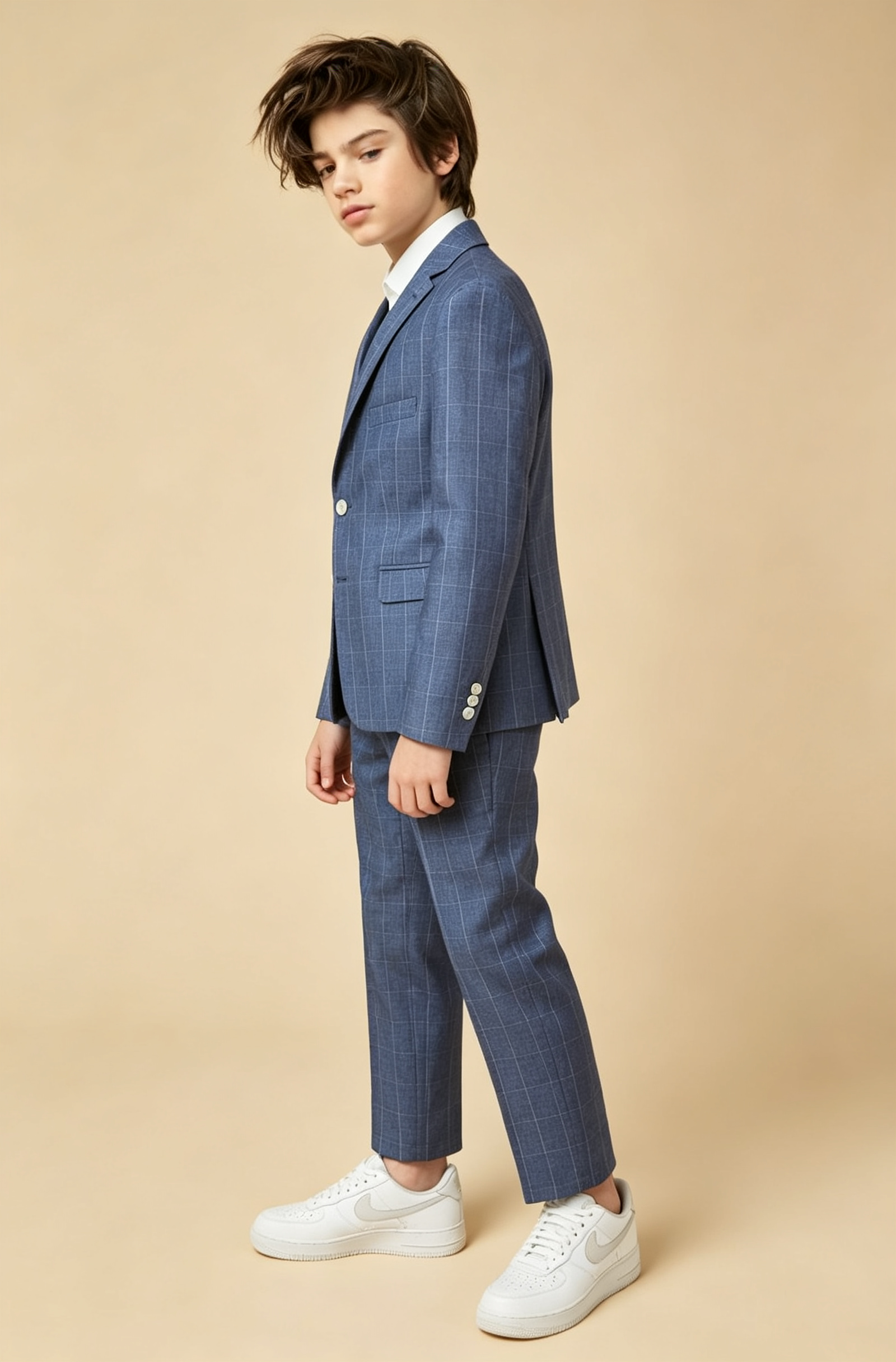 Deep Blue Windowpane‑Check Single‑Breasted Formal 2‑Piece Suit