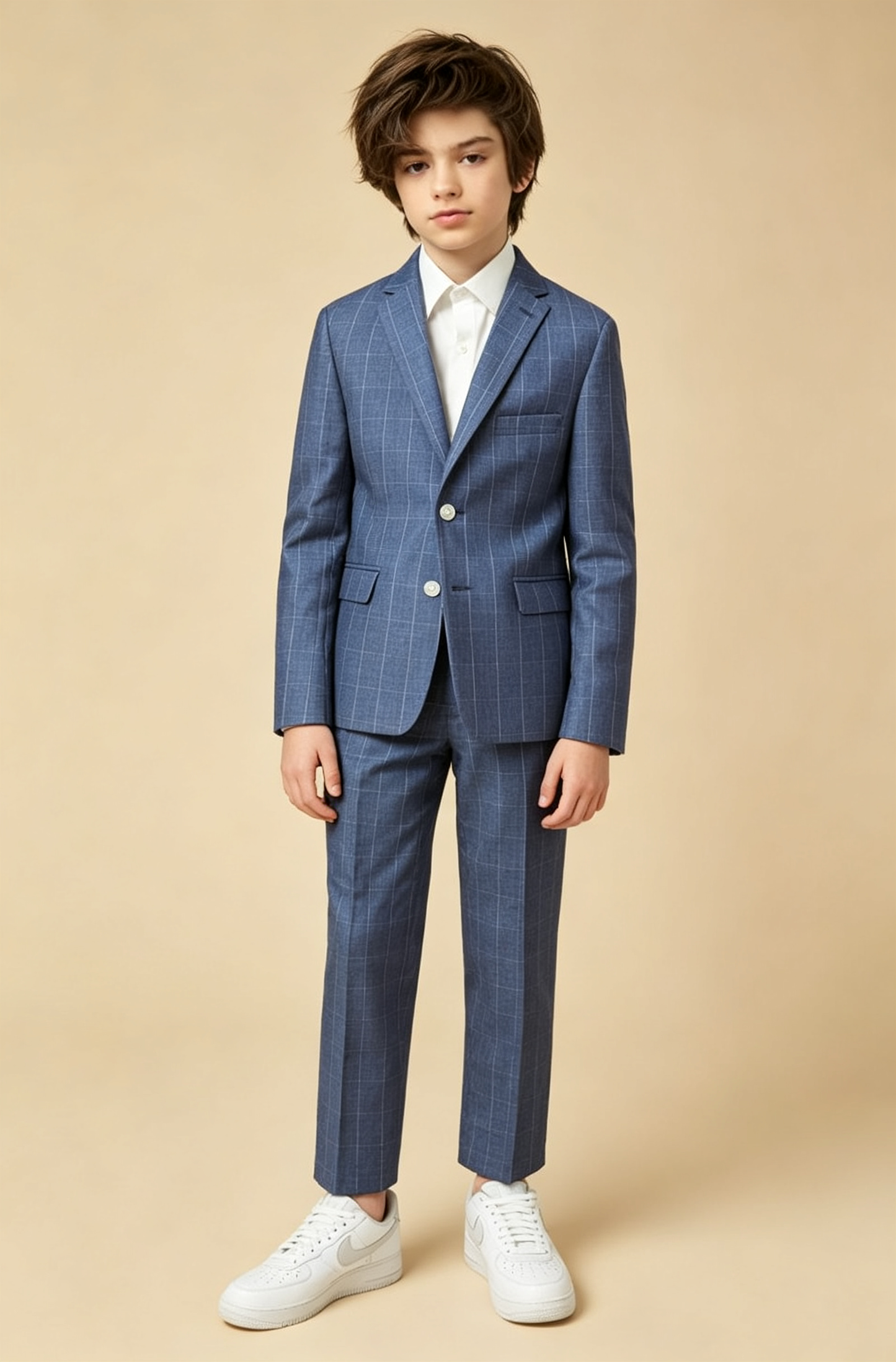 Deep Blue Windowpane‑Check Single‑Breasted Formal 2‑Piece Suit