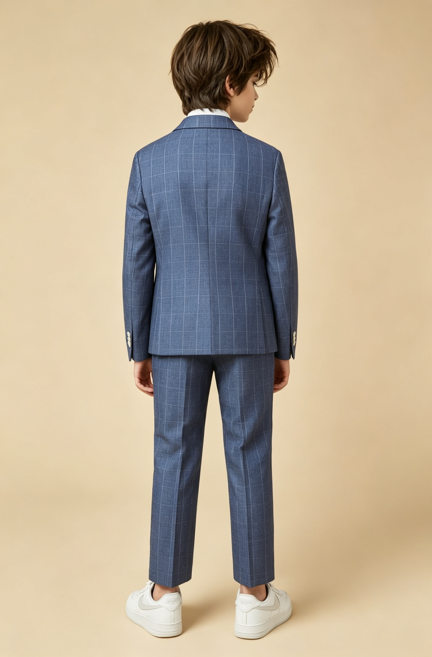 Deep Blue Windowpane‑Check Single‑Breasted Formal 2‑Piece Suit