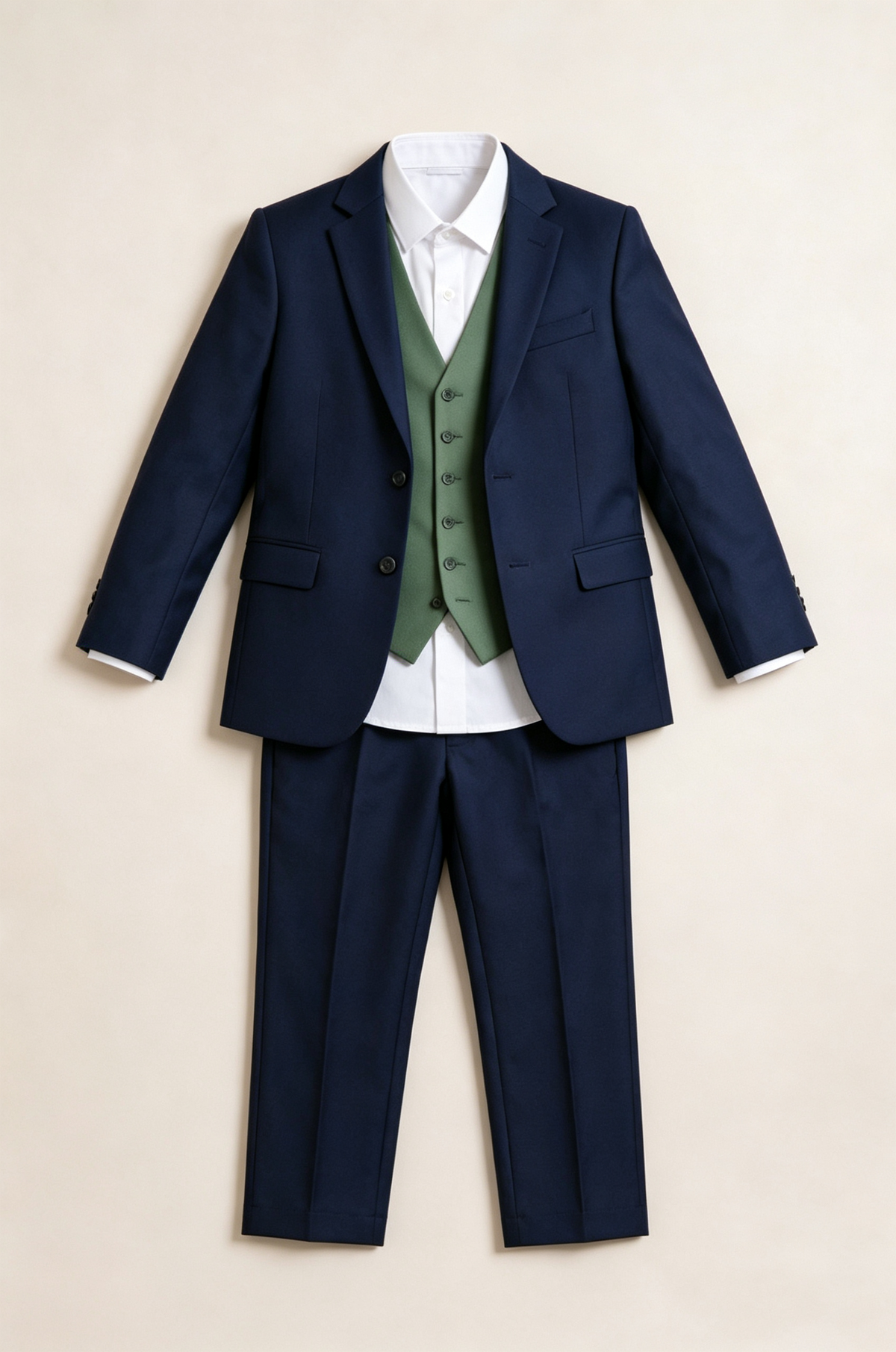 Navy Blue & Green Contrast Single‑Breasted Formal 3‑Piece Suit