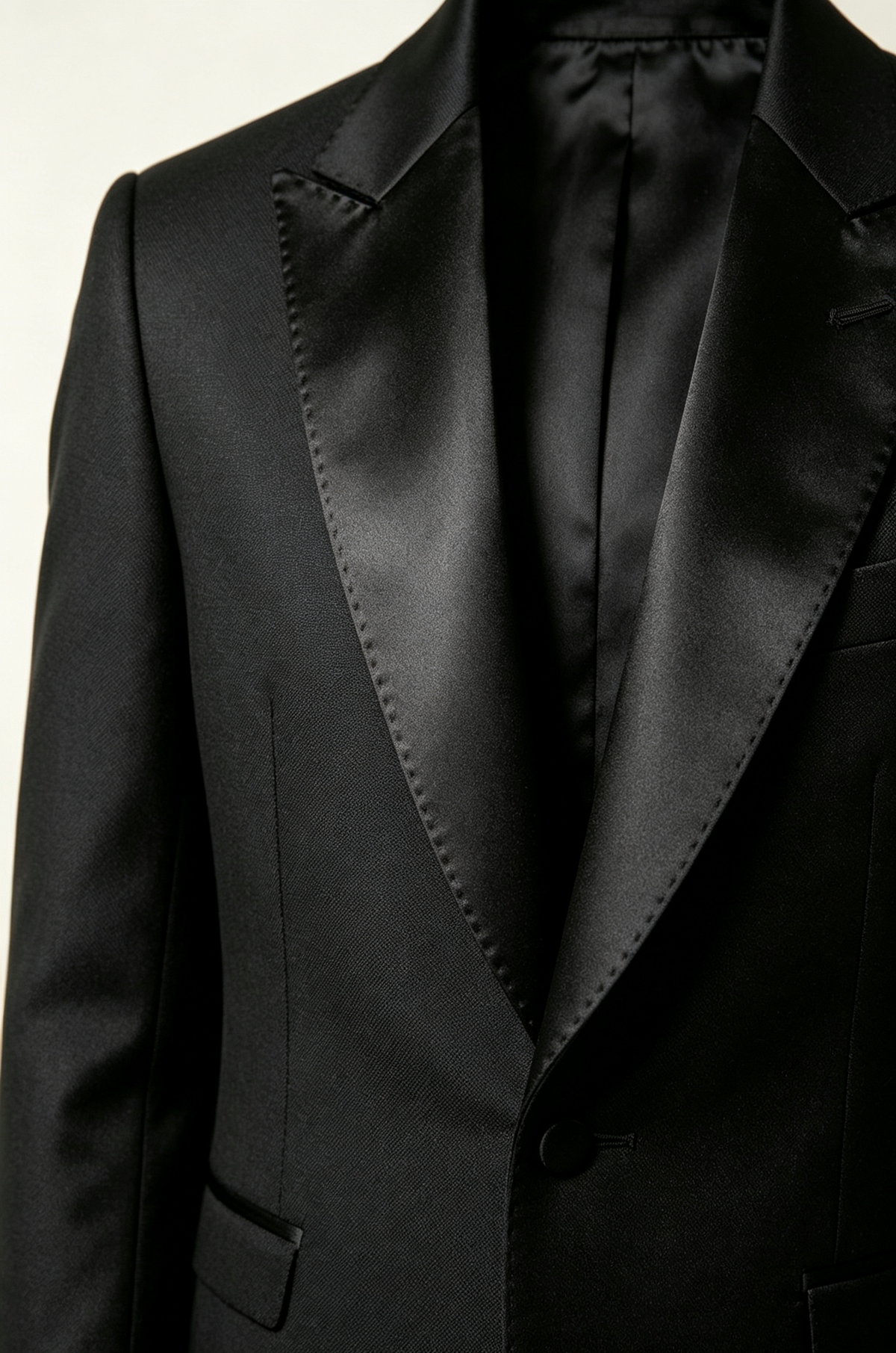 Black & Dark Grey Single‑Breasted Formal Tuxedo 3‑Piece Suit with Beige Waistcoat