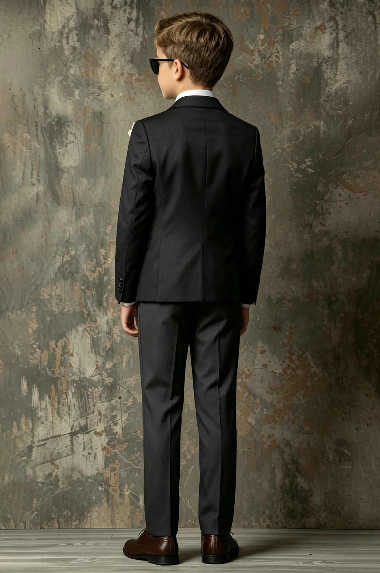 Black & Dark Grey Single‑Breasted Formal Tuxedo 3‑Piece Suit with Beige Waistcoat