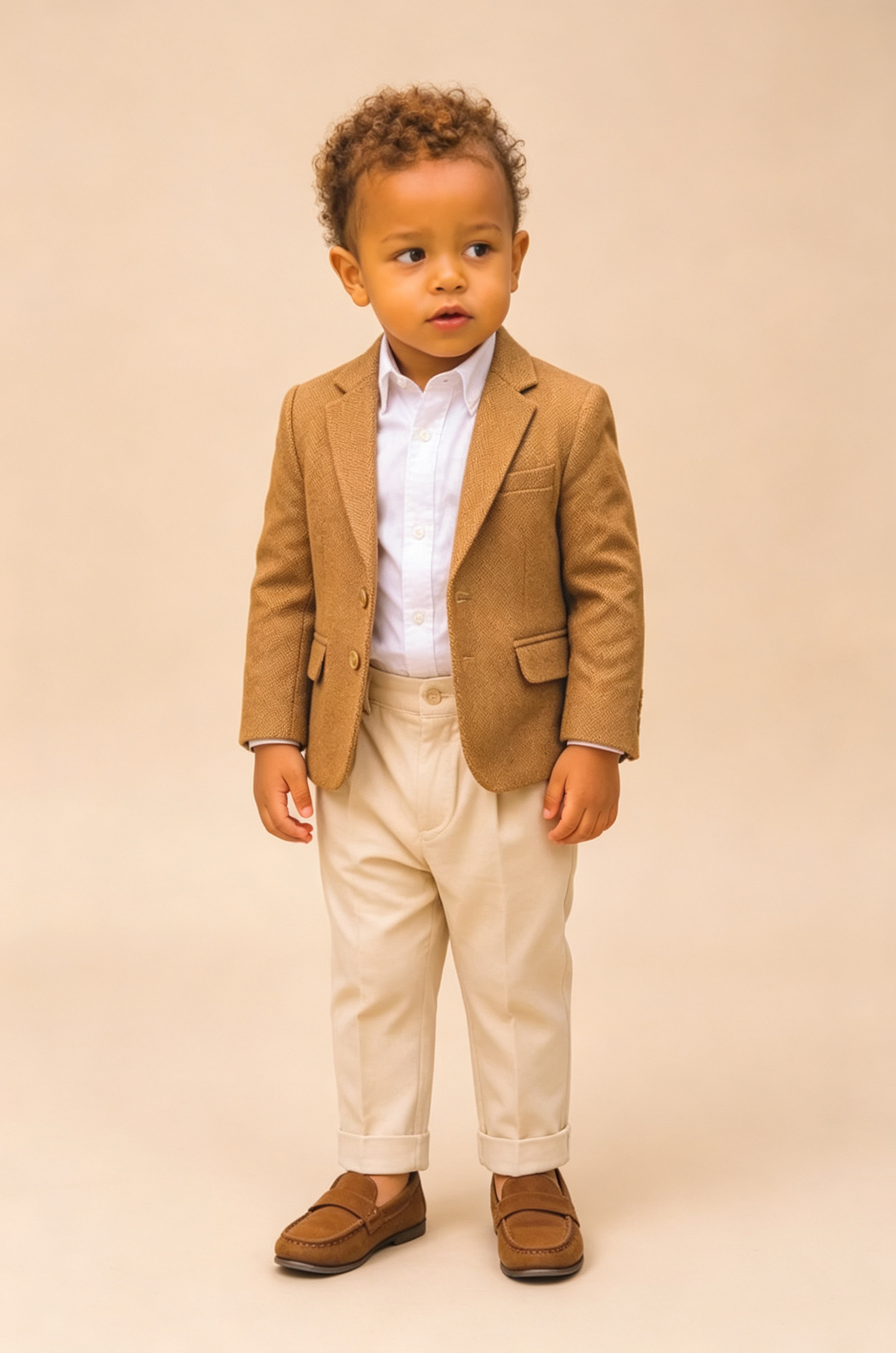 Khaki & Beige Trouser Herringbone Single‑Breasted Formal 2‑Piece Suit