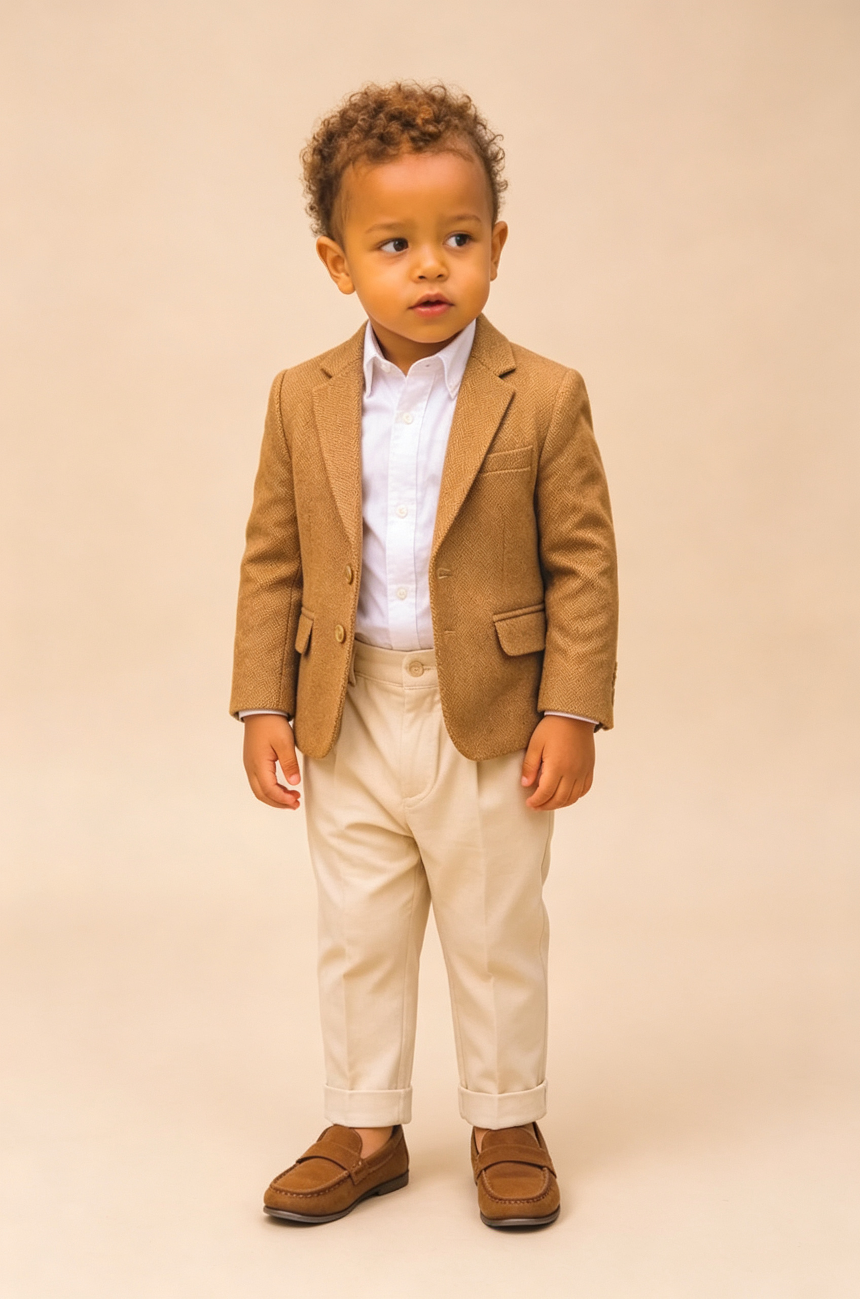 Khaki & Beige Trouser Herringbone Single‑Breasted Formal 2‑Piece Suit