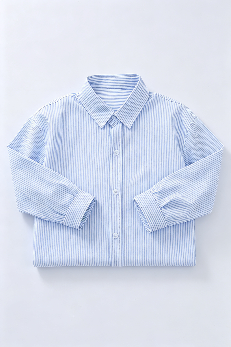 Boys Blue & White Striped Dress Shirt for Weddings with Point Collar