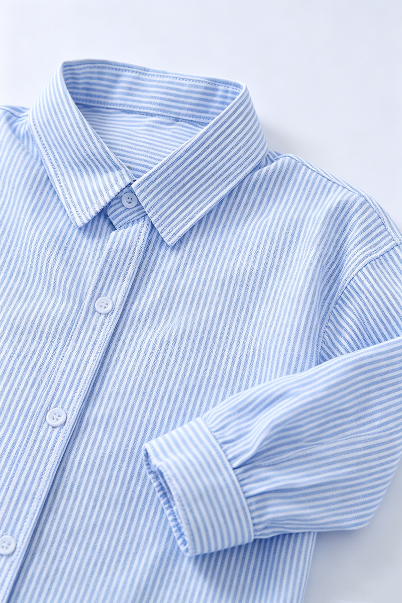 Boys Blue & White Striped Dress Shirt for Weddings with Point Collar