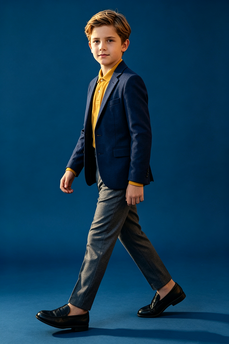 Boys Navy & Grey  with Classic Notch Lapel 2-Piece Suit for Weddings